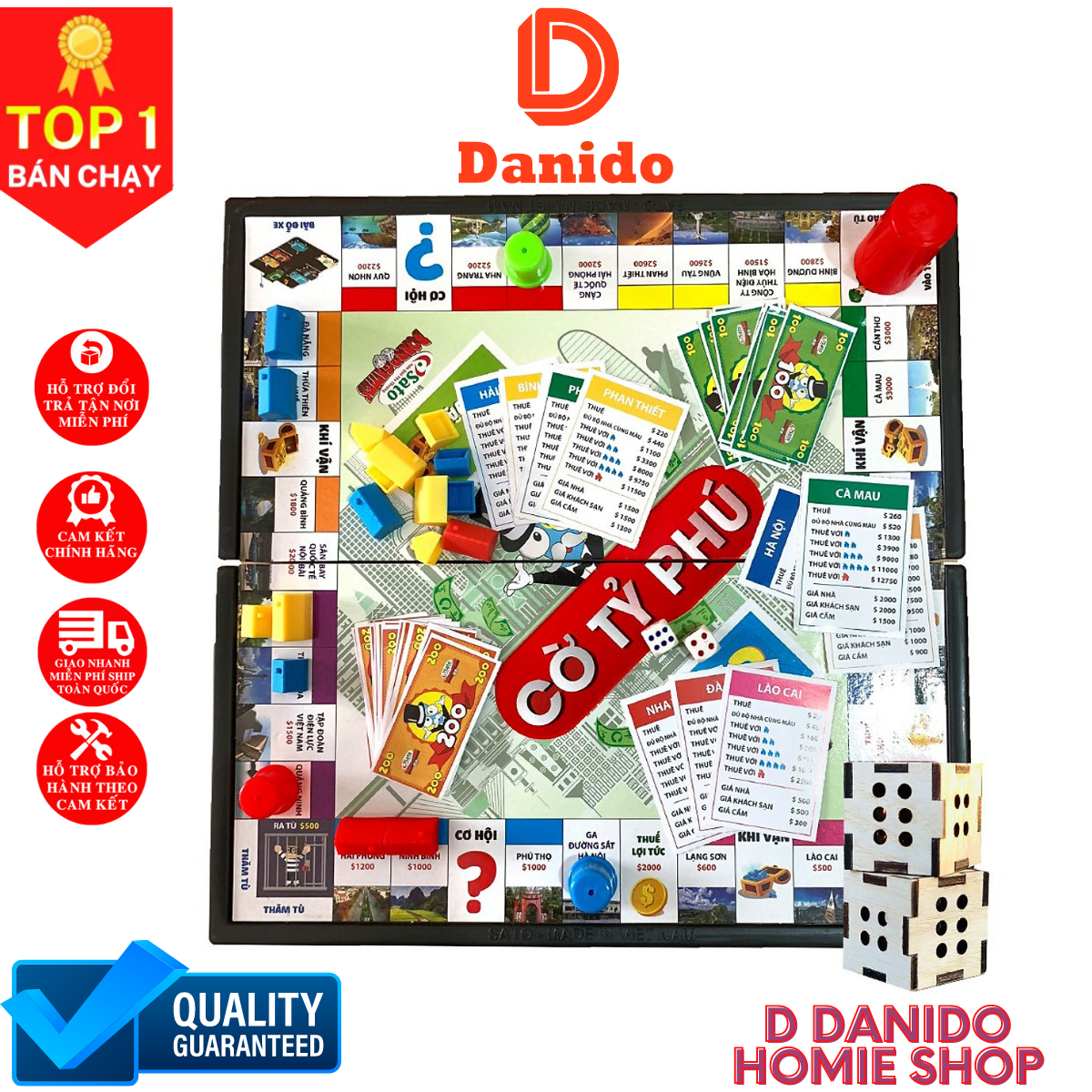 Cờ tỷ phú Monopoly cao cấp bản Việt Nam cải tiến - Boardgame cờ tỷ phú vui nhộn kích thước 31x31 và 42x42 - Hàng chính hãng D Danido 