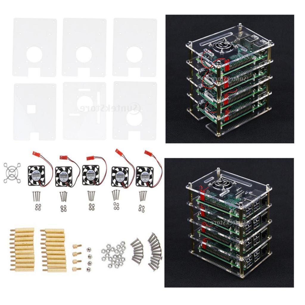 Raspberry Pi 5 Layers Acrylic Case Transparent Box Enclosure Cover Shell + CPU Cooling Fan for Raspberry Pi