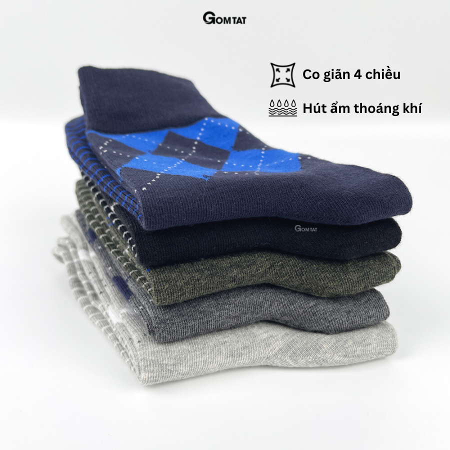 Hộp 5 đôi tất đi giày tây nam cổ cao GOMTAT cao cấp mẫu MIX07, vớ nam công sở chất liệu cotton mềm mại, hút ẩm thoáng khí - GOM-MIX07-CB5