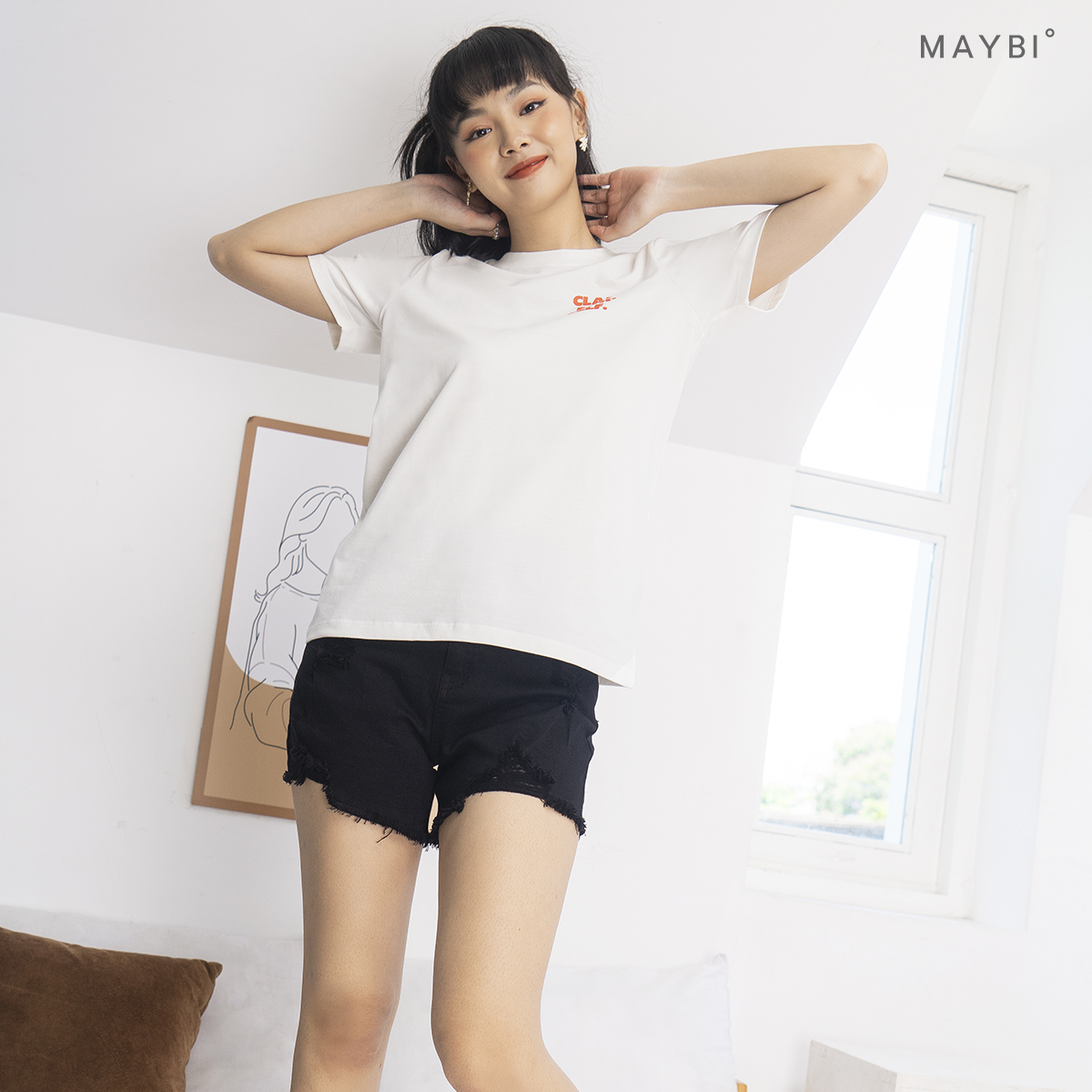 MAYBI - Quần short Khaki thun đen