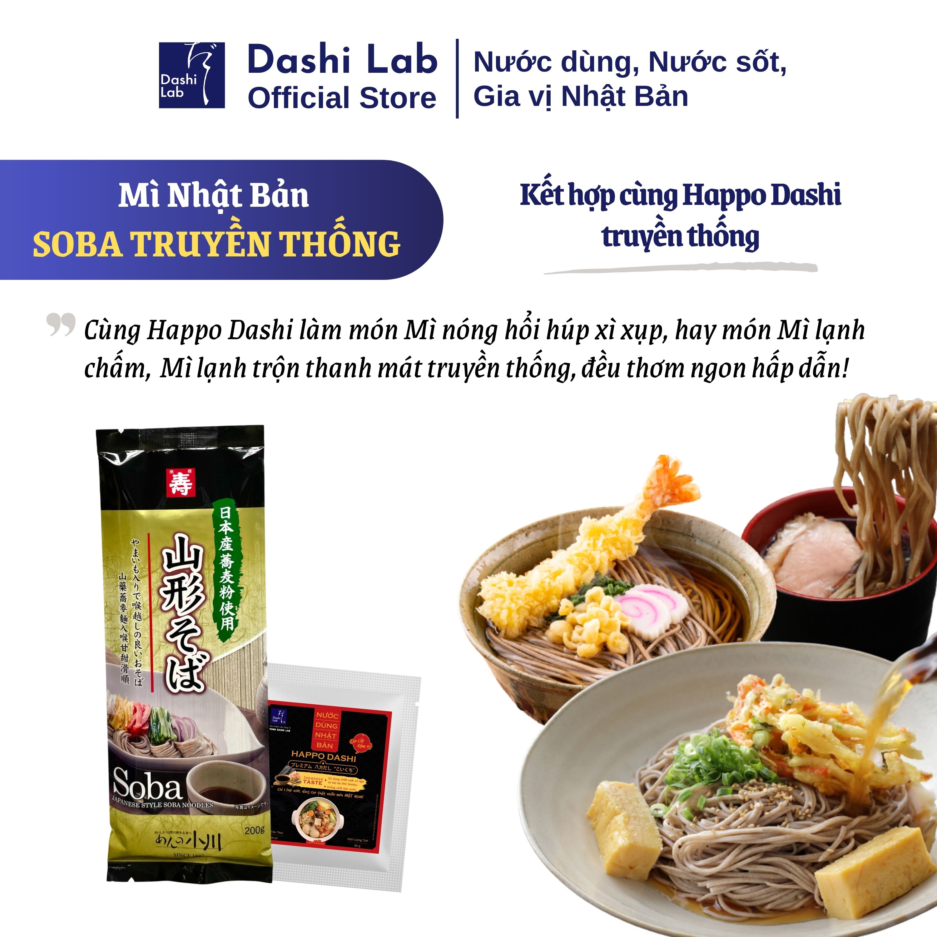 Combo Mì Lạnh Nhật Bản 1 Chai Nước Dùng HAPPO DASHI 340g Và 1 Gói Mì Soba OGAWA SEIMEN 200g DASHI LAB Chuẩn Bản Xứ