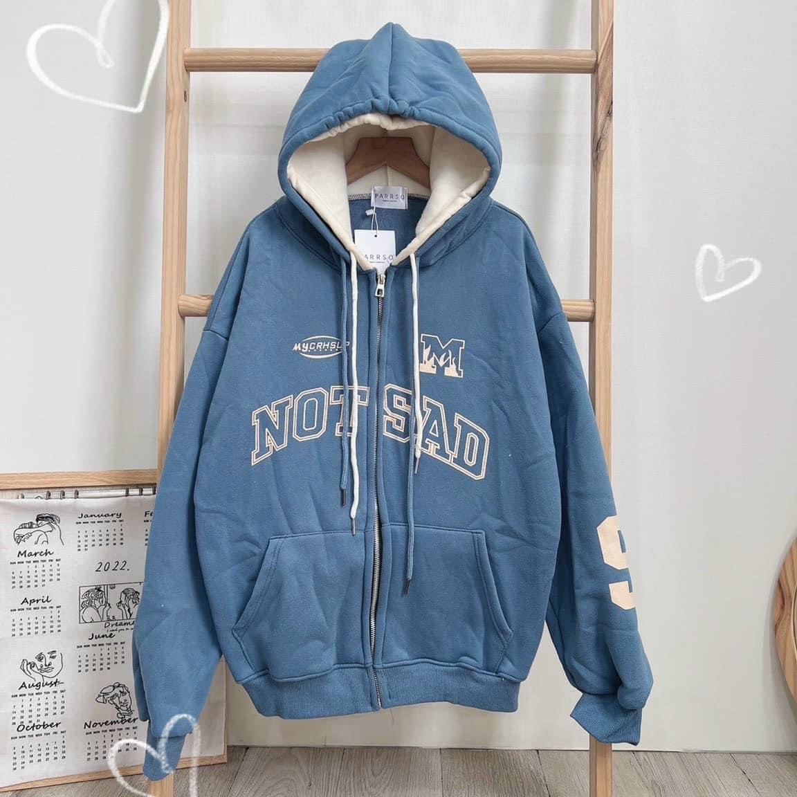 ÁO khoác hoodie form rộng [CÓ ẢNH THẬT] Áo khoác hoodie nam nữ form rộng hai nón NOT SAD