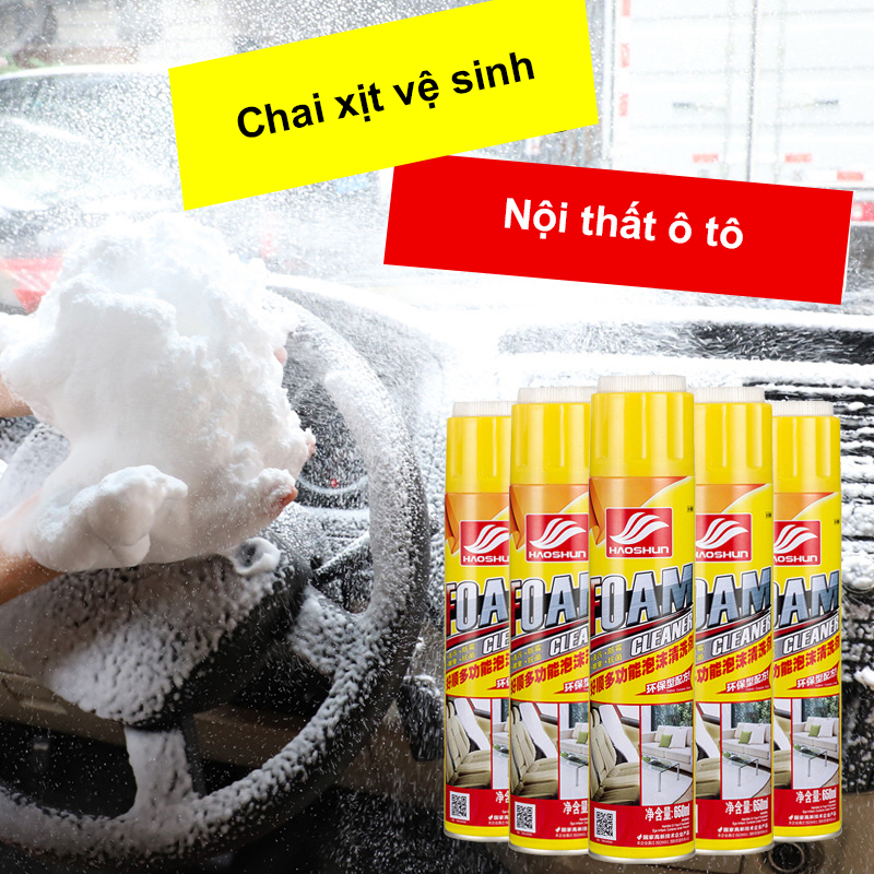 Dung dịch Vệ sinh Nội thất Xóa vết bẩn xe hơi - Chai xịt làm sạch Ghế da, Sofa, Nhựa nhám ô tô - Hương chanh thơm mát