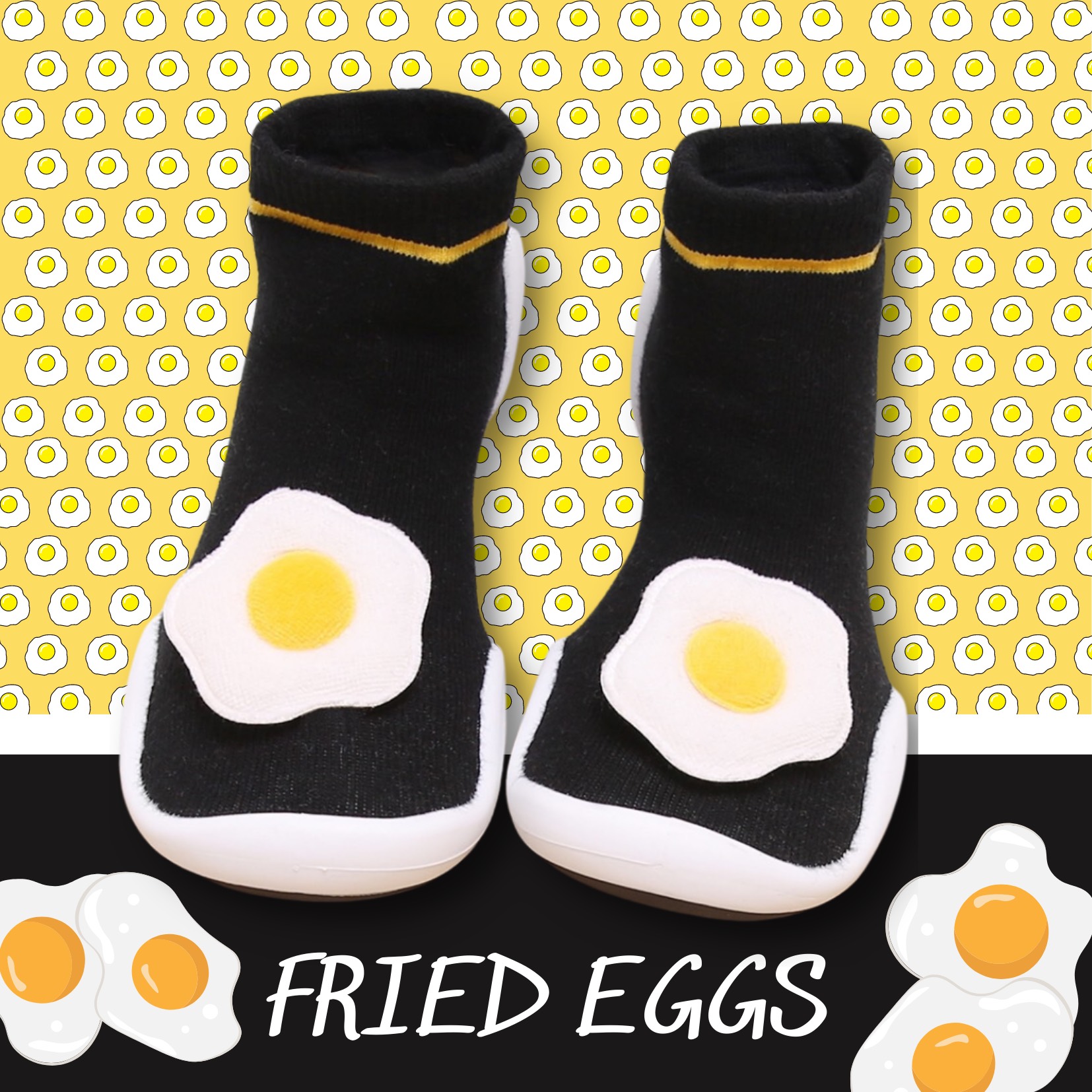 (3-5 TUỔI) MADE IN KOREA GIÀY TẤT CHO BÉ CƯNG FRIED EGGS