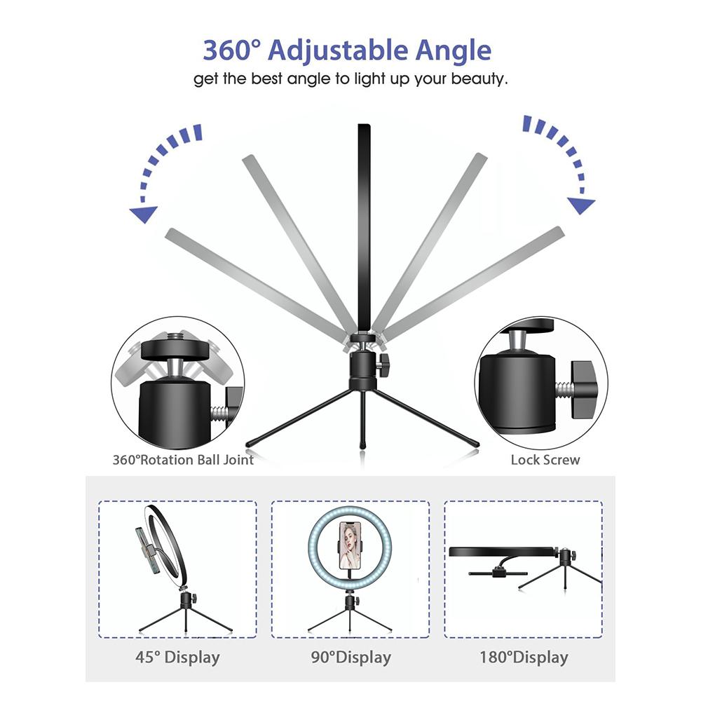 Đèn LED Ring Light Desktop có thể điều chỉnh độ sáng với giá đỡ điện thoại chân máy nhỏ Rmote Shutter