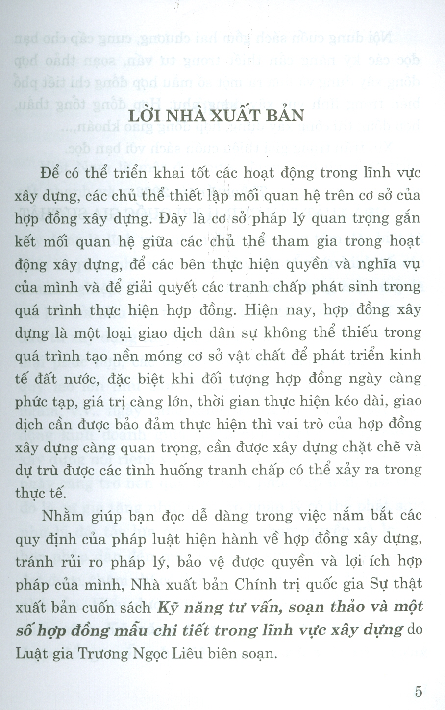 Kỹ Năng Tư Vấn, Soạn Thảo Và Một Số Hợp Đồng Mẫu Chi Tiết Trong Lĩnh Vực Xây Dựng (Luật gia Trương Ngọc Liêu)