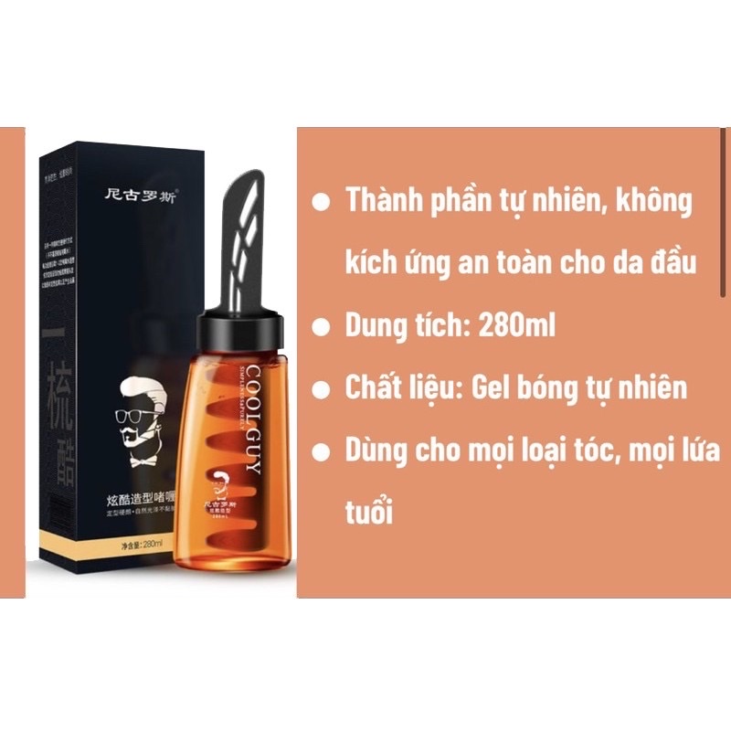 Gel vuốt tóc kèm lược ,keo vuốt tóc cho nam cao cấp chai 280ml giúp tạo nếp giữ nếp ,tạo kiểu phong cách nam tính