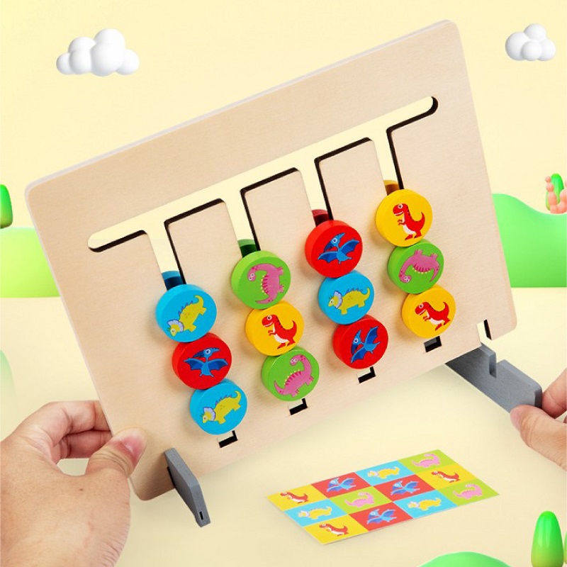 Đồ Chơi Gỗ Phát Triển Tư Duy Logic Montessori lắp ghép trật tự có 2 mặt và 18 thẻ đố
