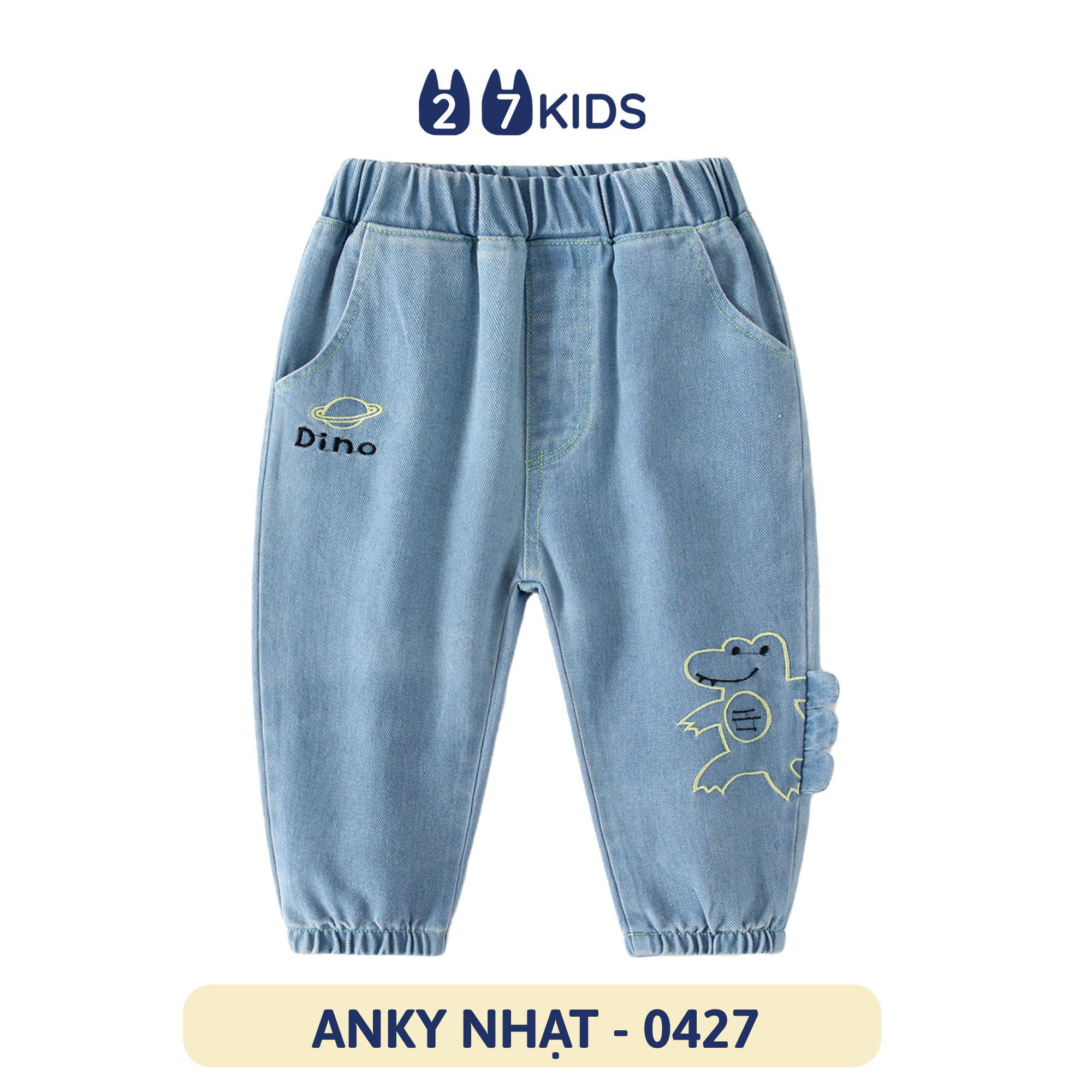 Quần jean dài bé trai 27Kids WELLKIDS quần bò mềm lưng chun nam cho trẻ từ 2-10 tuổi BLJE1