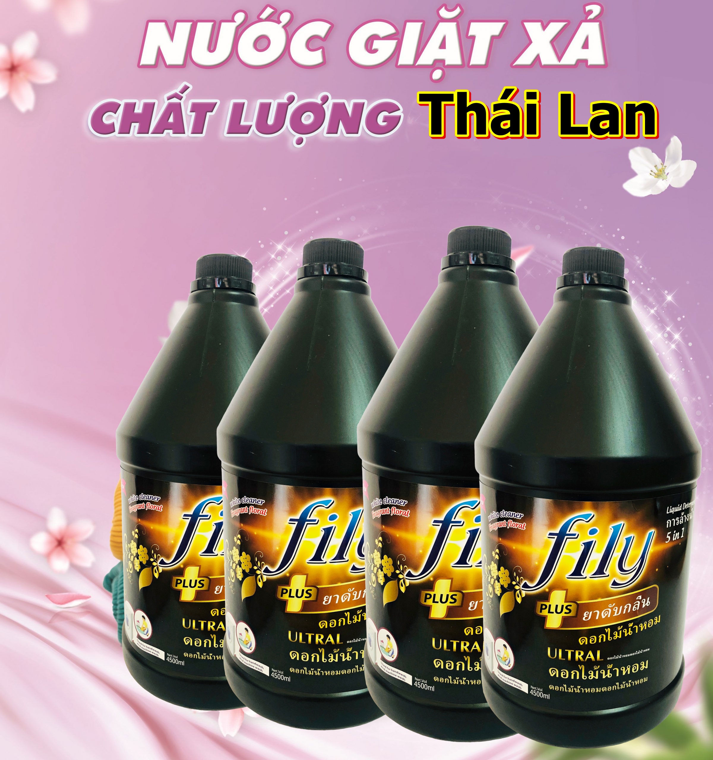 Nước Giặt Xả 5IN1 4,5lít FIly Đen Thái Hương luxury ,Phù Hợp Với Giăt Tay ,Giặt Máy