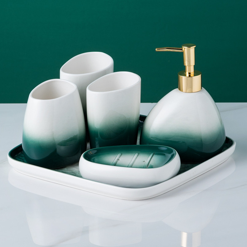 Set nhà tắm Gradient màu xanh lá cây gốm sứ