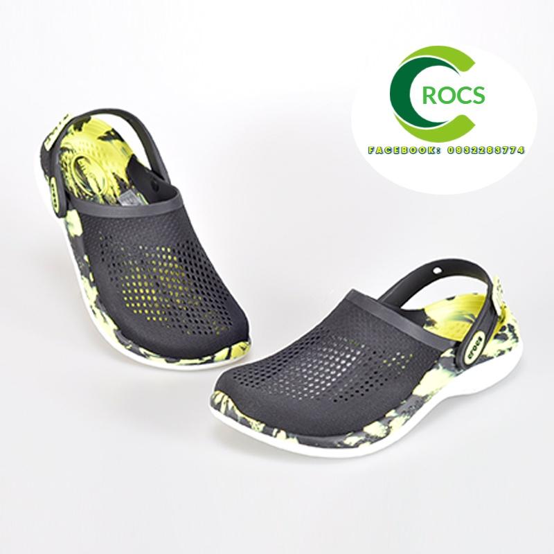 Dép sục nhựa đi mưa chống hôi chân CrocsCroslite Literide 360 clog màu Đen / Loang