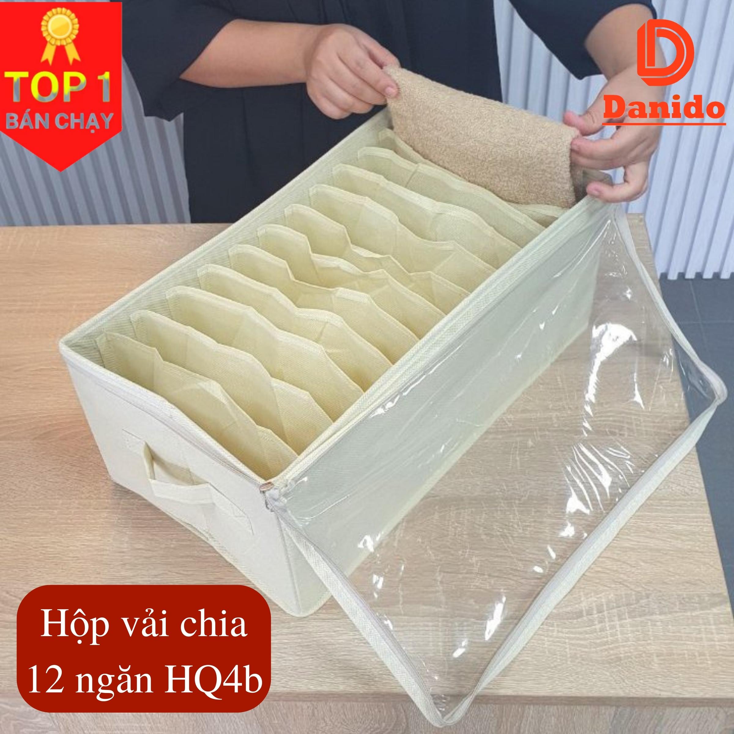 Hộp vải đựng đồ chia ngăn HQ4 - Hộp đựng quần áo chia 9 ngăn, 12 ngăn gấp gọn chính hãng