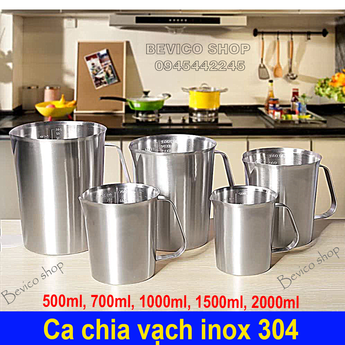 Ca inox 304 chia vạch 500ml/700ml/1000ml/1500ml/ 2000ml