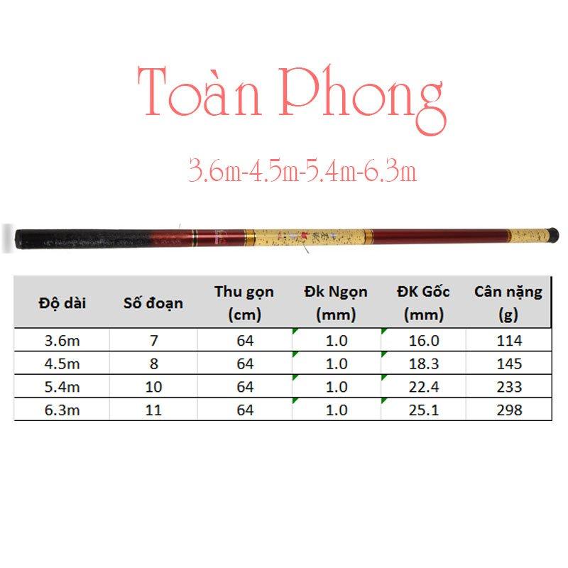 Cần câu đơn 3H Toàn Phong cần 3m6-4m5-5m4-6m3.kèm phụ kiện CD29