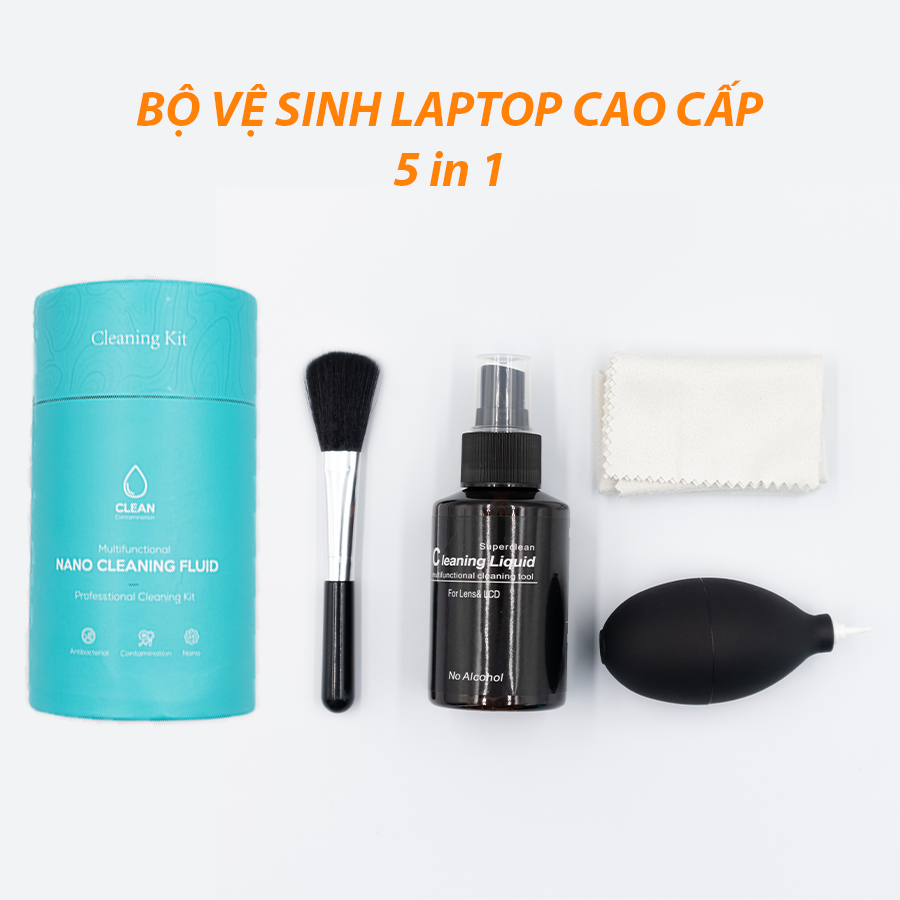 Bộ Vệ Sinh Laptop Cao Cấp 5 IN 1 - Dành Cho Macbook, Máy Ảnh, Ống Kính/Lens, Màn Hình, Bàn Phím, Điện Thoại