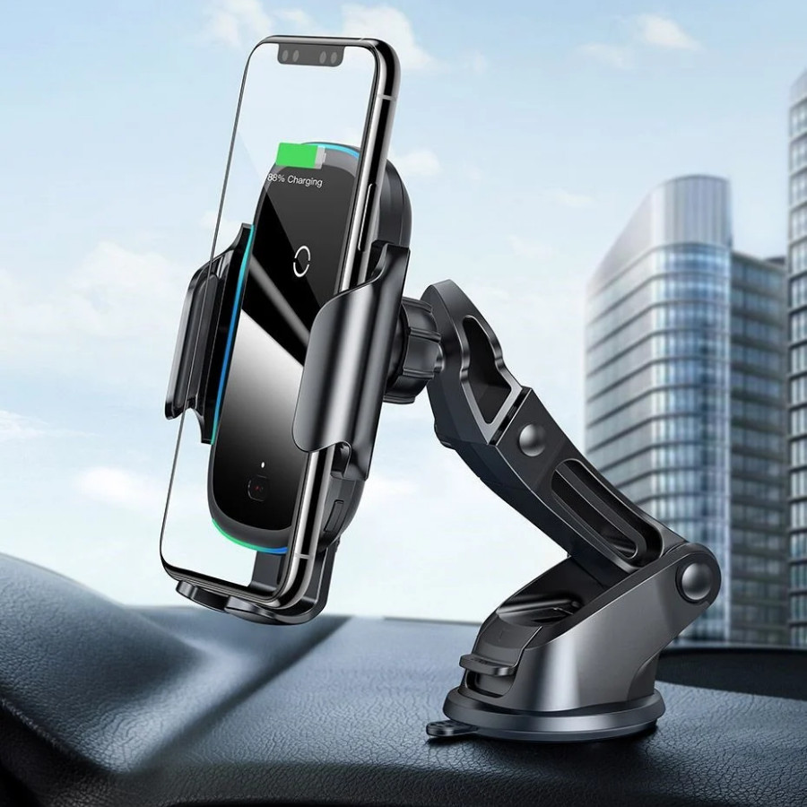 Bộ đế giữ điện thoại dùng trên xe hơi Baseus Light Electric Holder Wireless Charger 15W LV637-BK