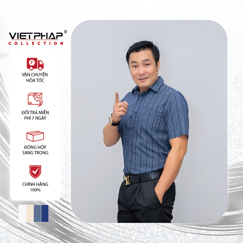 Áo Sơ Mi Nam Trung Niên Tay Ngắn Vạt Ngang Lụa Cao Cấp 9503 Việt Pháp