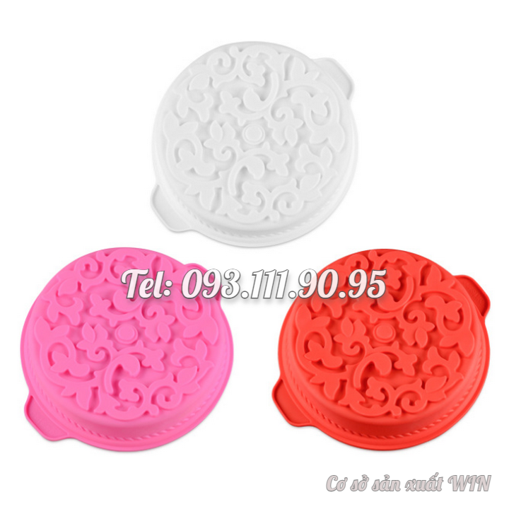 Khuôn silicon làm đế bánh, rau câu hình tròn hoa văn kiểu - Loại 28 cm – Mã số 1141