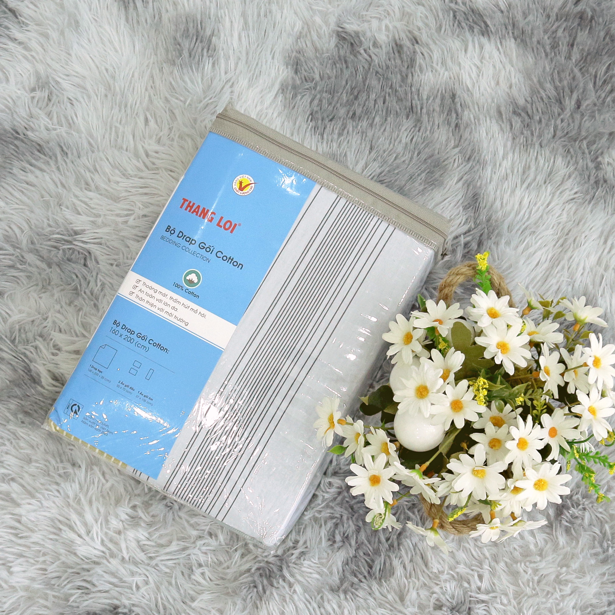 Bộ Drap Gối Cotton Hoa Thắng Lợi mẫu 17 - Chính hãng