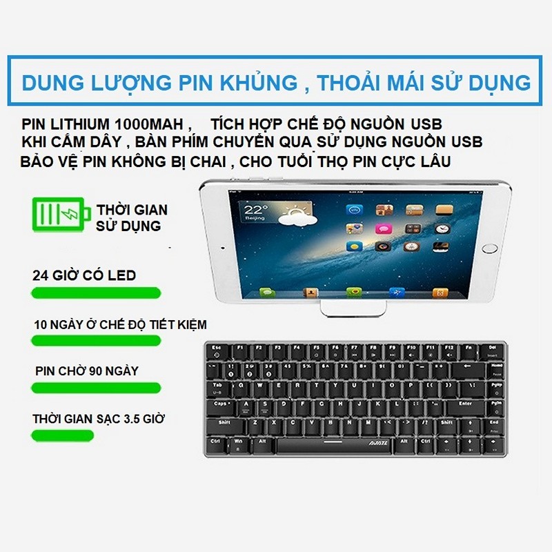 Bàn Phím Cơ mini không dây Bluetooth 5.0 Ajazz AK33 White Chống ồn - hàng nhập khẩu