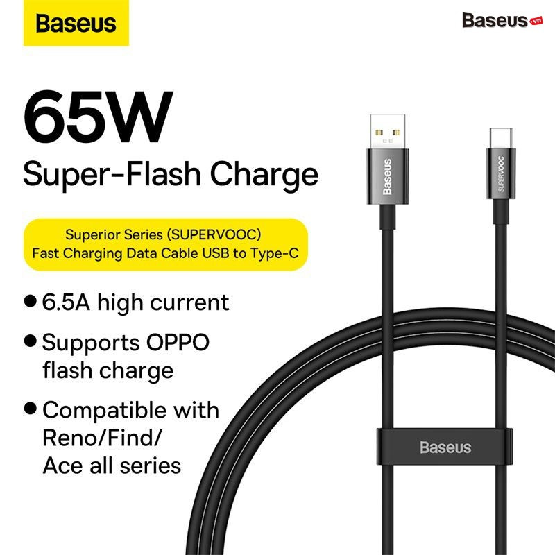 Cáp Sạc Siêu Nhanh Baseus Superior Series (SUPERVOOC) USB to Type-C 65W - HÀNG CHÍNH HÃNG
