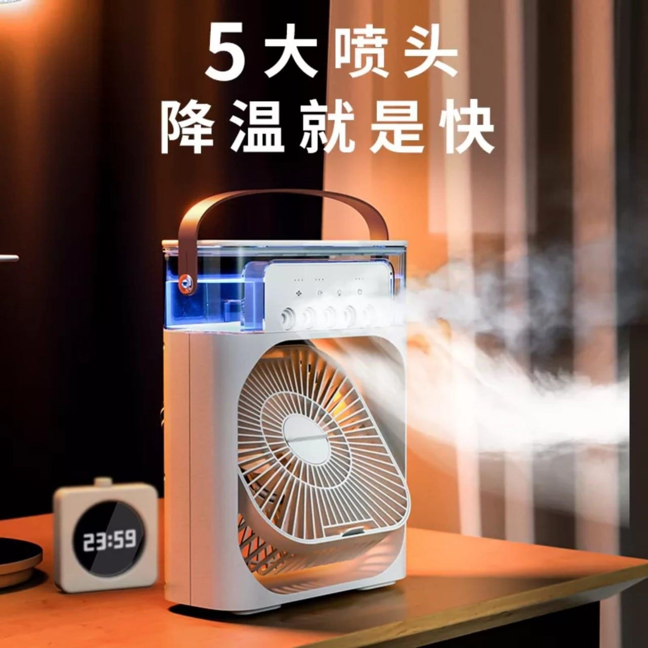 QUẠT PHUN SƯƠNG ĐỂ BÀN 5 BEC PHUN SƯƠNG SIZE LỚN - HÀNG CHÍNH HÃNG