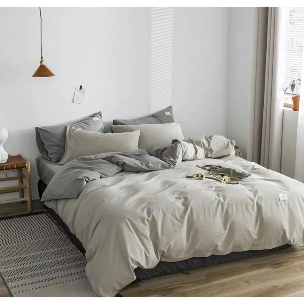 Bộ Chăn Ga Gối Cotton TC - Be phối ghi
