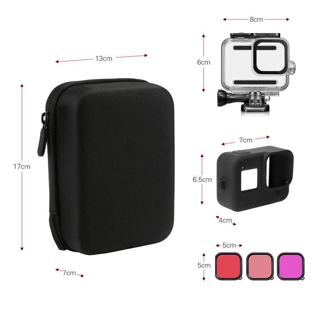 Bộ phụ kiện máy ảnh tương thích với GoPro Hero 8 với hộp đựng đồ bảo vệ màn hình chống thấm nước Silicone