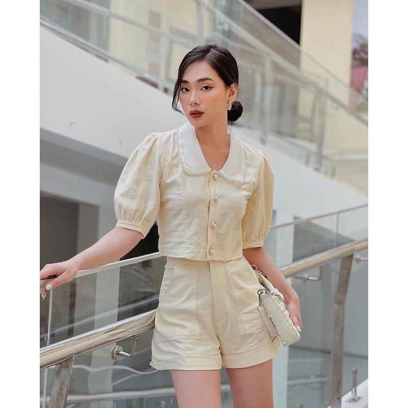 Set áo nút ngọc kèm quần short By Gum