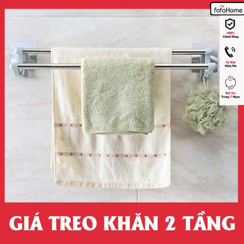 Giá Treo Khăn Đa Năng 2 Tầng Loại Dán, Giá Treo Khăn Inox 2 Tầng 55cm Nhà Tắm, Nhà Bếp Không Cần Khoan Vít