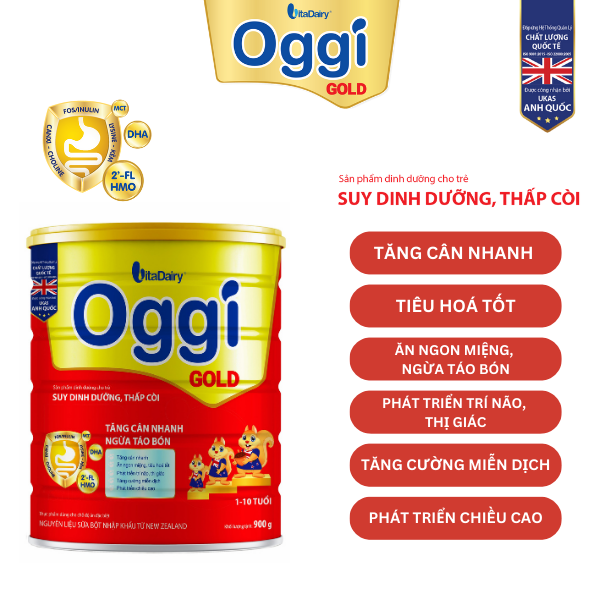 Sữa bột OGGI Suy Dinh Dưỡng Gold 900g giúp bé tăng cân nhanh, ngừa táo bón - VitaDairy