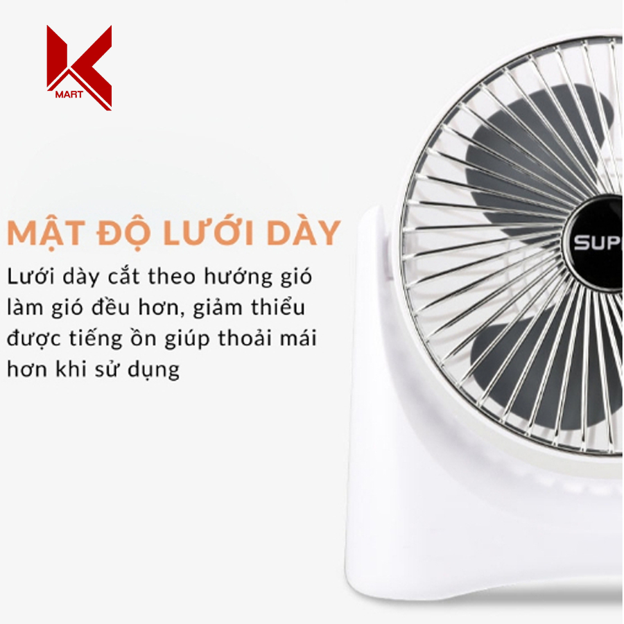 Quạt tích điện mini để bàn Super Fan cao cấp mẫu mới 2023, 3 chế độ gió - K-Mart