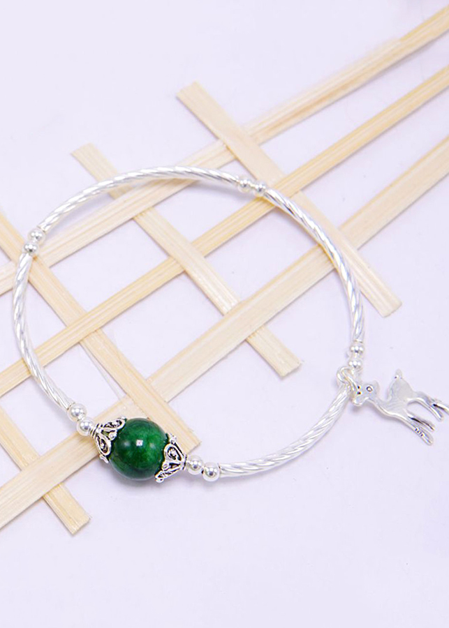 Vòng Tay Bạc Charm Thạch Anh Xanh Lá