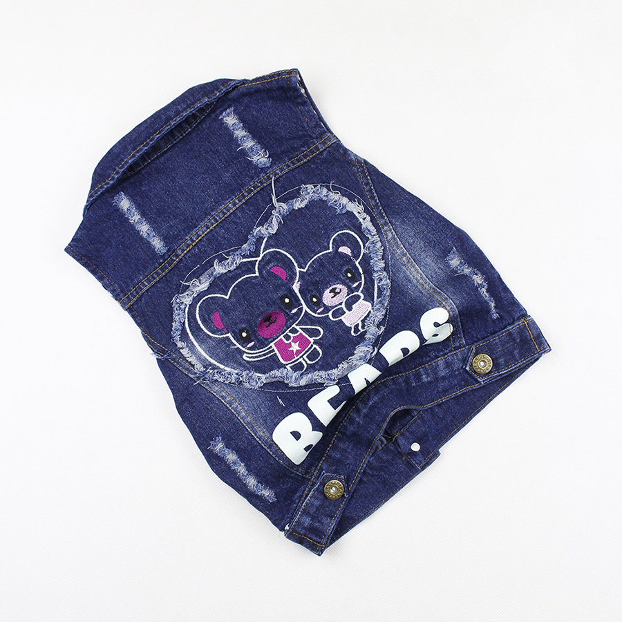 Áo khoác jean cộc tay thêu gấu dễ thương cho bé gái 2-6 tuổi từ 14 đến 22 kg 01717