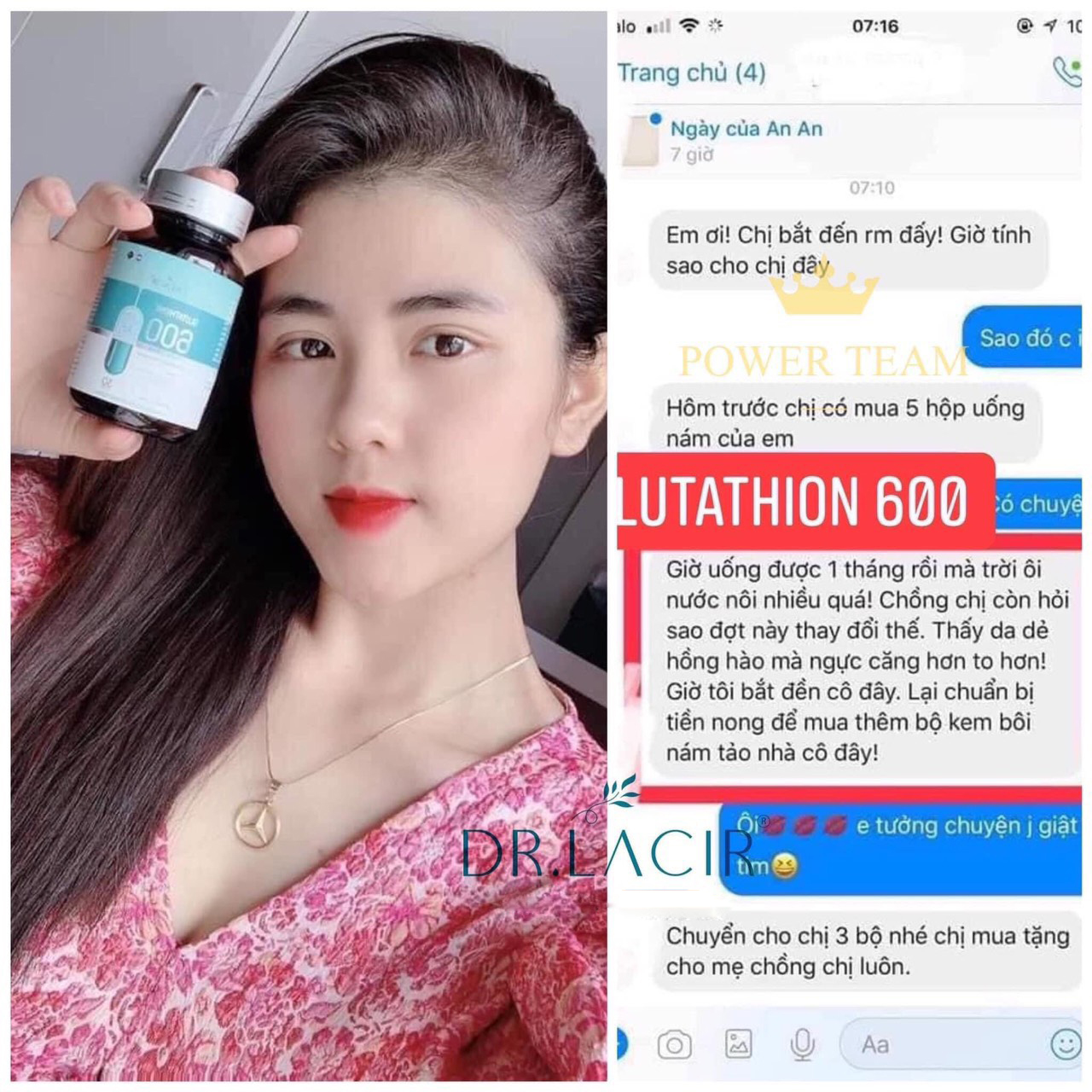 Glutathione 600 - Viên Uống Trắng Da Glutathione Dr.Lacir :Đẹp Da, Mờ Nám, Cân Bằng Nội Tiết Tố