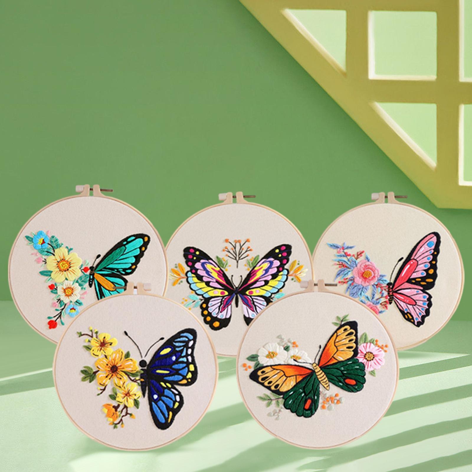 Embroidery Starter Kit Butterfly Flower Pattern with Embroidery ...