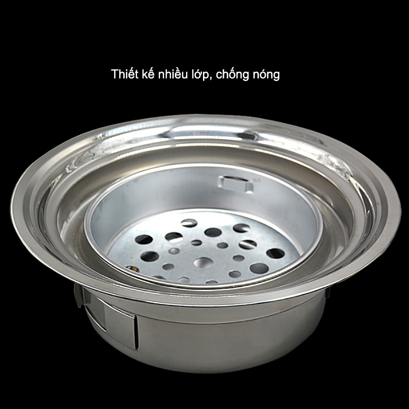 Bếp nướng than hoa A1033 làm bằng thép inox không gỉ D34,5cm, có vỉ nướng chống dính rất bền