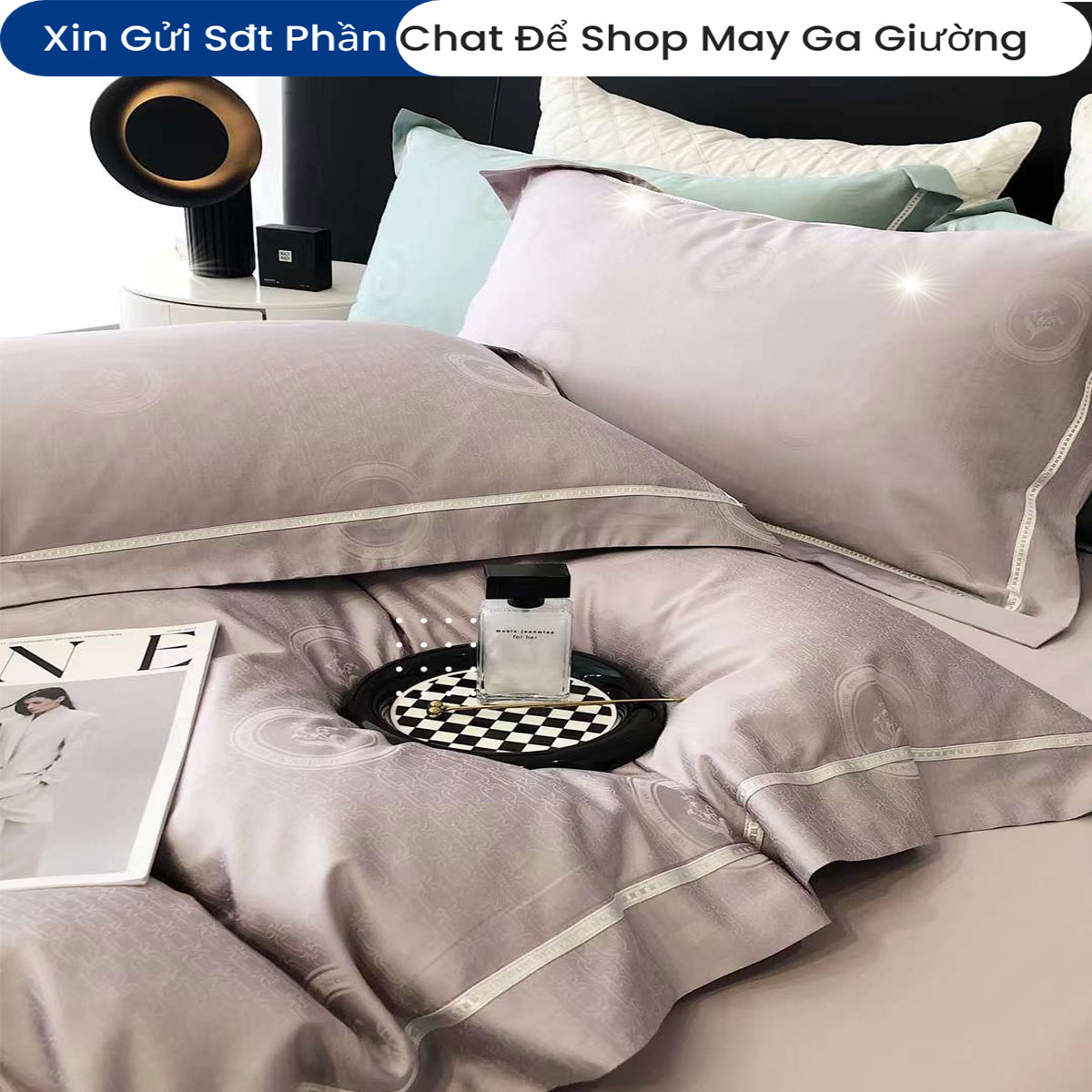 Bộ Chăn Ga Gối Đệm Lụa Tencel 100s Màu Trơn 5 Món ANNA NGUYÊN Cao Cấp Chăn Chần Bông Lụa Mềm 01