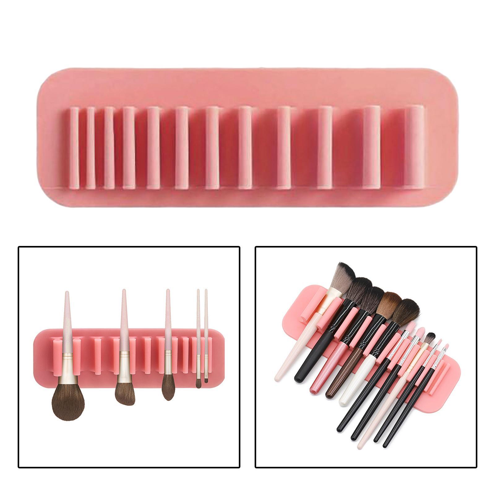 2X Silicone Wall Mount Makeup Brush Holder Display Rack Shelf Pink