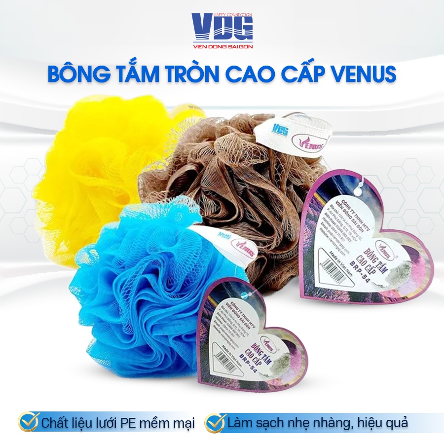 Bông tắm tròn cao cấp Venus BRP-54-Tạo bọt nhiều, tấy da chết, thẩm thấu sữa tắm nhiều,massge thư giãn(Giao màu ngẫu nhiên)