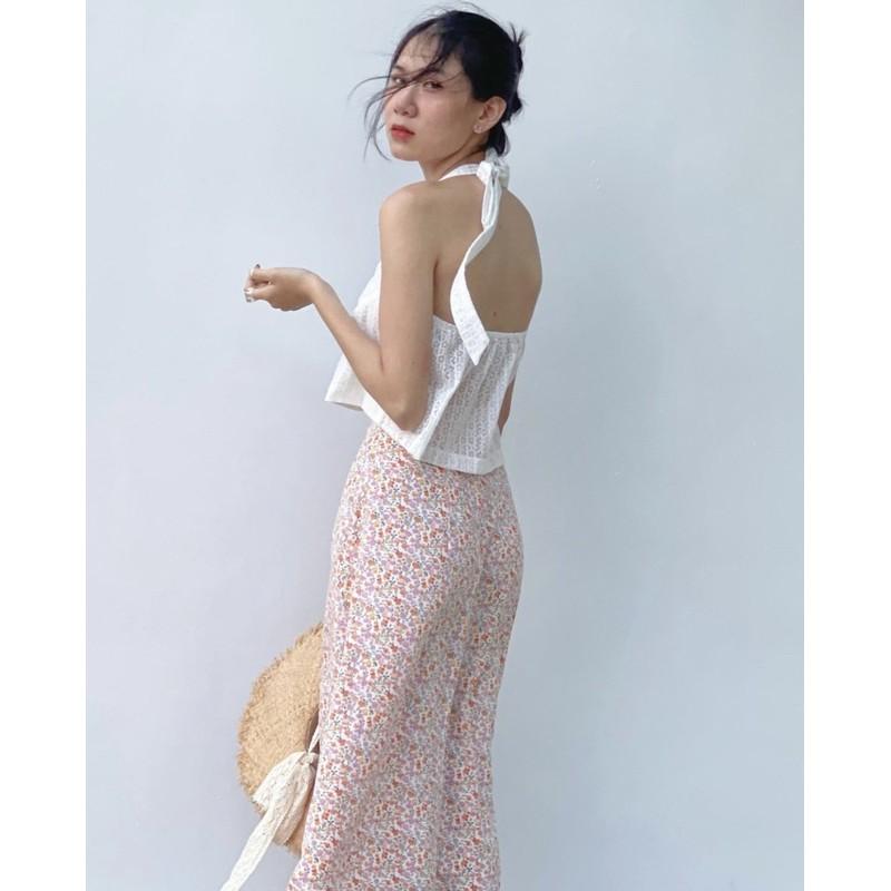 Chân váy hoa lụa dáng xẻ By Gum