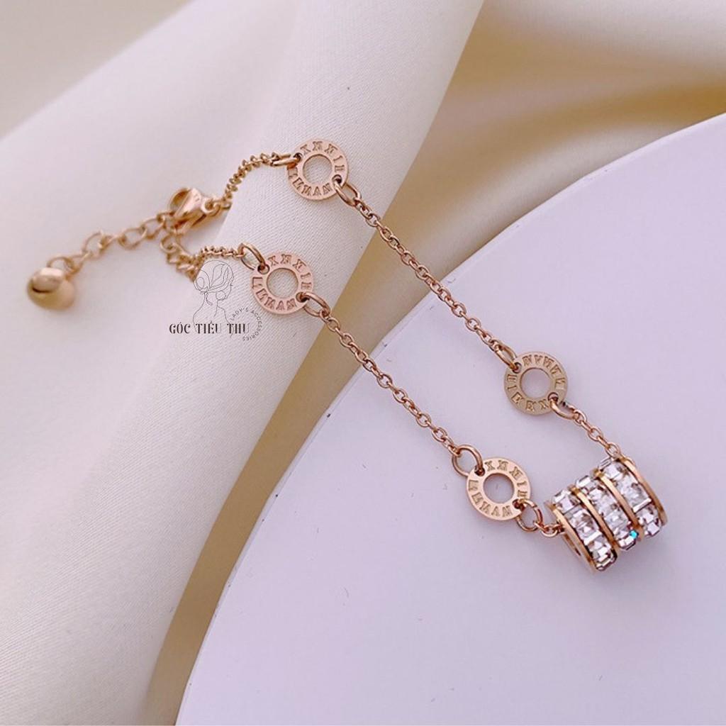 Lắc Tay Titanium Cao Cấp Dây Mảnh Mặt Hình Trụ Đính Đá - Trang Sức Bền Không Gỉ Phong Cách Hàn Quốc Cá Tính