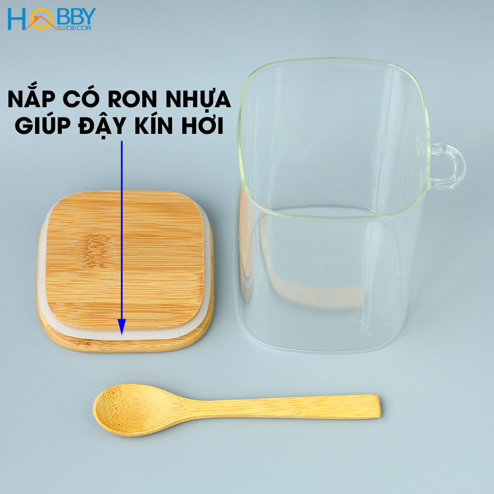 Hủ thủy tinh đựng hạt nắp gỗ tre có muỗng HOBBY Home Decor LTT1 có 3 size tùy chọn loại nắp kín