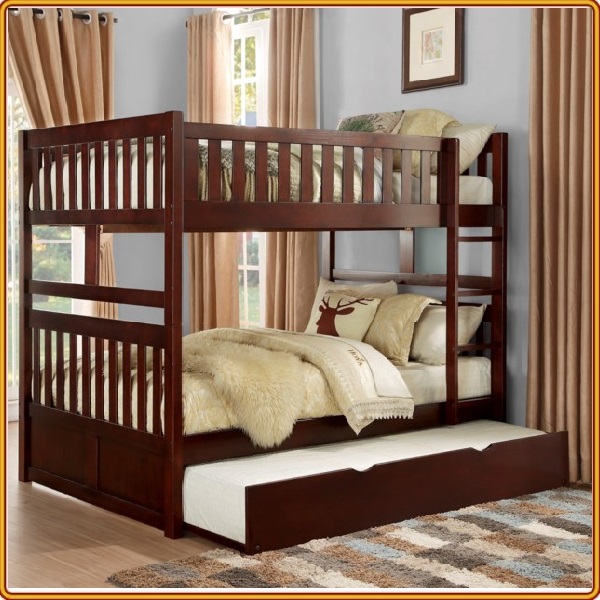 Giường 3 tầng Tundo màu nâu cầu thang treo 1m2