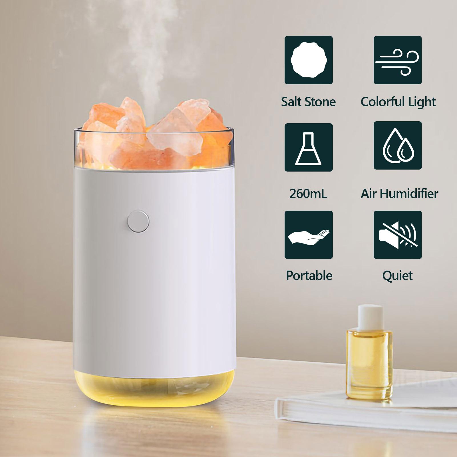 Pha Lê Đá Muối Máy Tạo Độ Ẩm Không Khí Ánh Sáng LED Nhiều Màu 260ML USB Di Động Máy Khuếch Tán Tinh Dầu Mát Sương Tạo Ẩm Cho Gia Đình