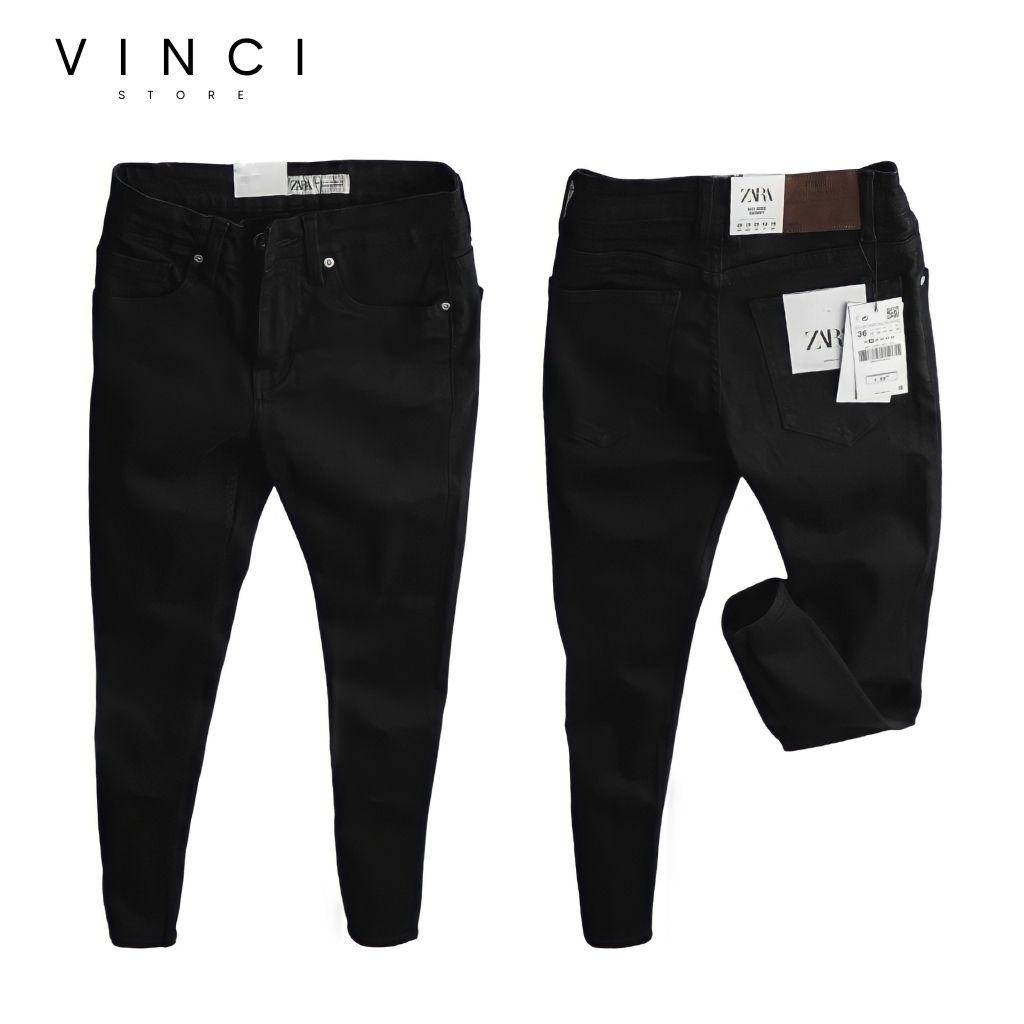 Quần Jean Nam Đen Trơn Skinny & Slim Fit Ống Côn Co Dãn Tôn Dáng