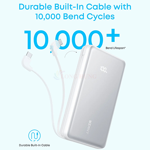 Sạc dự phòng Anker Zolo Power Bank Built-In 90° Cable 1USB 1Type-C 22.5W 20000mAh A110E - Hàng chính hãng