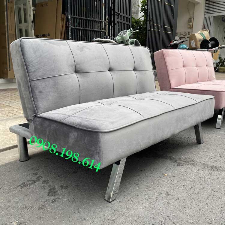 Sofa Bed mini size 1.2m cho nhà nhỏ - Sofa đơn nhỏ gọn vải Nhung xám decor nhà xinh xắn