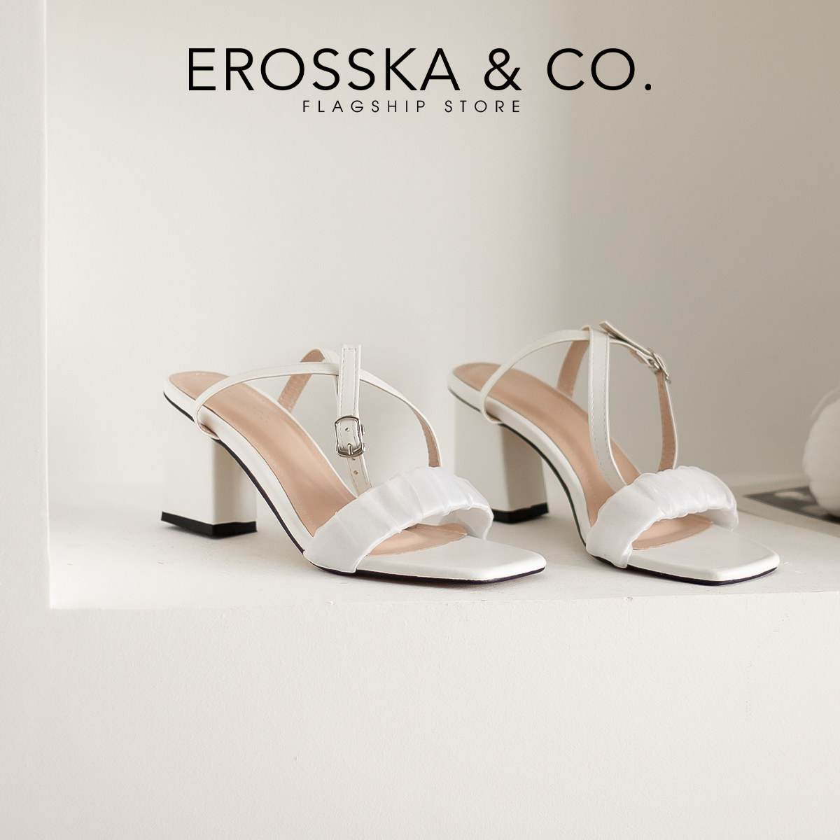 Erosska - Giày sandal cao gót nữ quai nhún lưới phối dây quai mảnh cao 7cm  - EB050